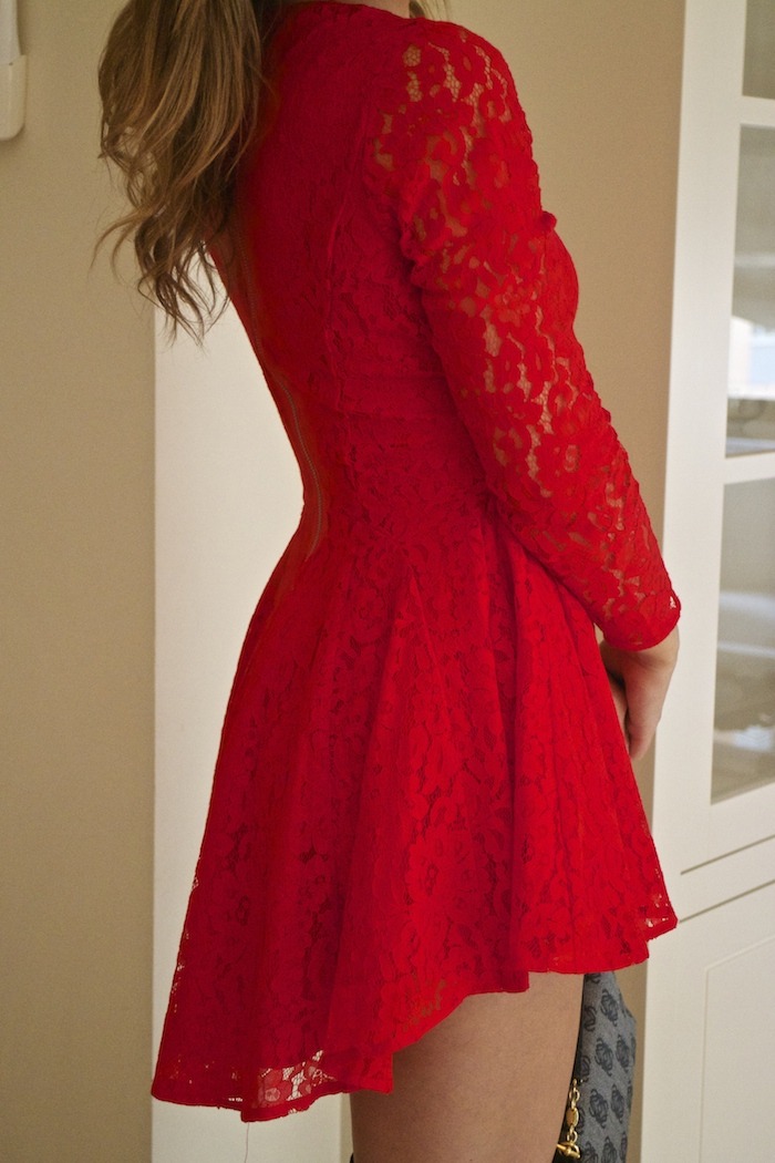 red lace dress amaras la moda loewe bag