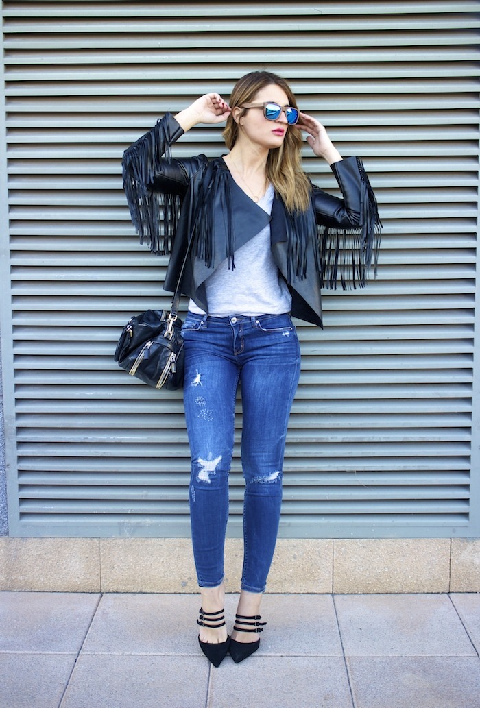 boohoo fringed jacket Prada bag Zara jeans shoes hysteresisofficial sunnies amaras la moda 3